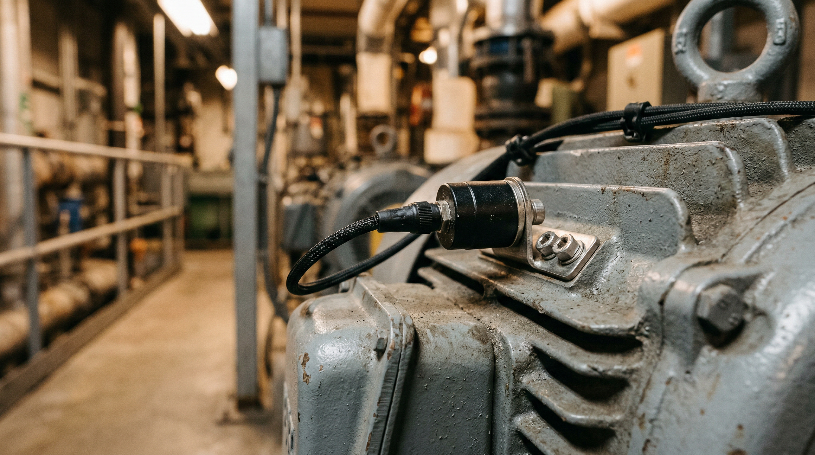 Vibratiesensor gemonteerd op een industriële motor